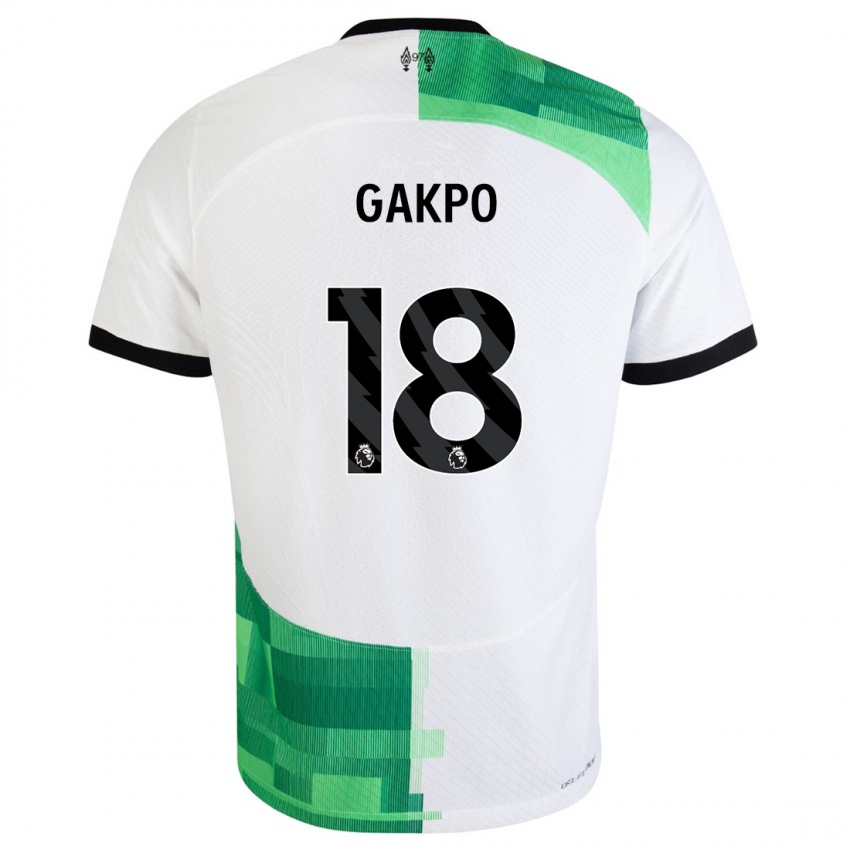 Kinderen Cody Gakpo #18 Wit Groen Uitshirt Uittenue 2023/24 T-Shirt België