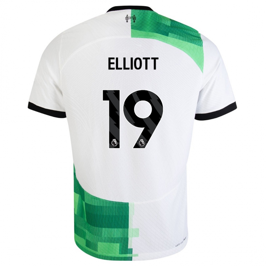 Enfant Maillot Harvey Elliott #19 Blanc Vert Tenues Extérieur 2023/24 T-Shirt Belgique