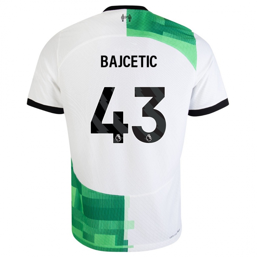 Enfant Maillot Stefan Bajcetic #43 Blanc Vert Tenues Extérieur 2023/24 T-Shirt Belgique
