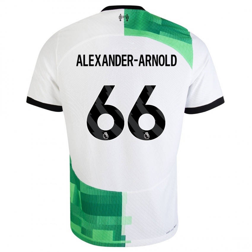 Enfant Maillot Trent Alexander-Arnold #66 Blanc Vert Tenues Extérieur 2023/24 T-Shirt Belgique