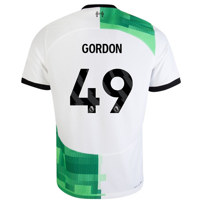 Kinderen Kaide Gordon #49 Wit Groen Uitshirt Uittenue 2023/24 T-Shirt België