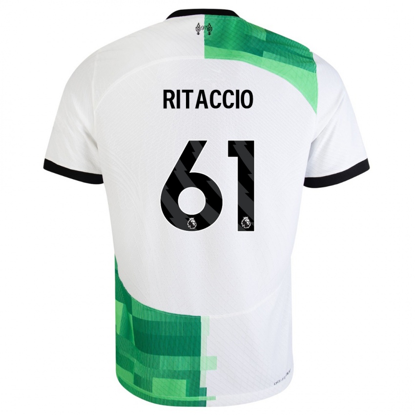 Enfant Maillot Matteo Ritaccio #61 Blanc Vert Tenues Extérieur 2023/24 T-Shirt Belgique