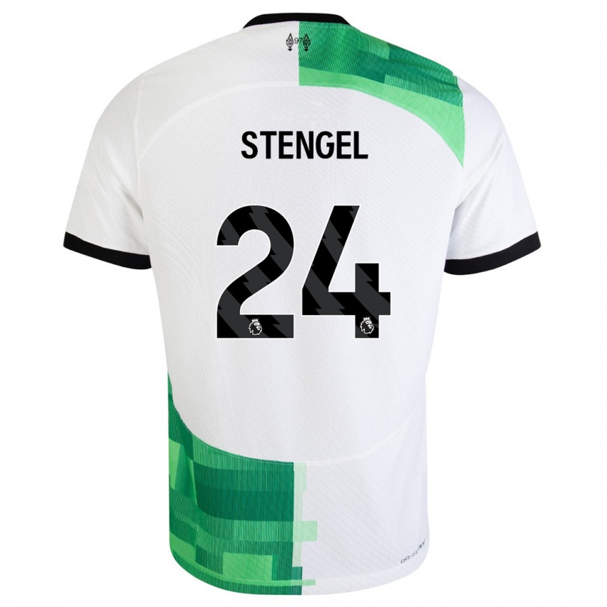 Enfant Maillot Katie Stengel #24 Blanc Vert Tenues Extérieur 2023/24 T-Shirt Belgique