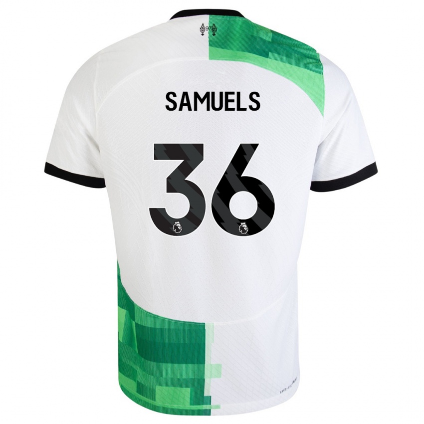 Enfant Maillot Kerron Samuels #36 Blanc Vert Tenues Extérieur 2023/24 T-Shirt Belgique