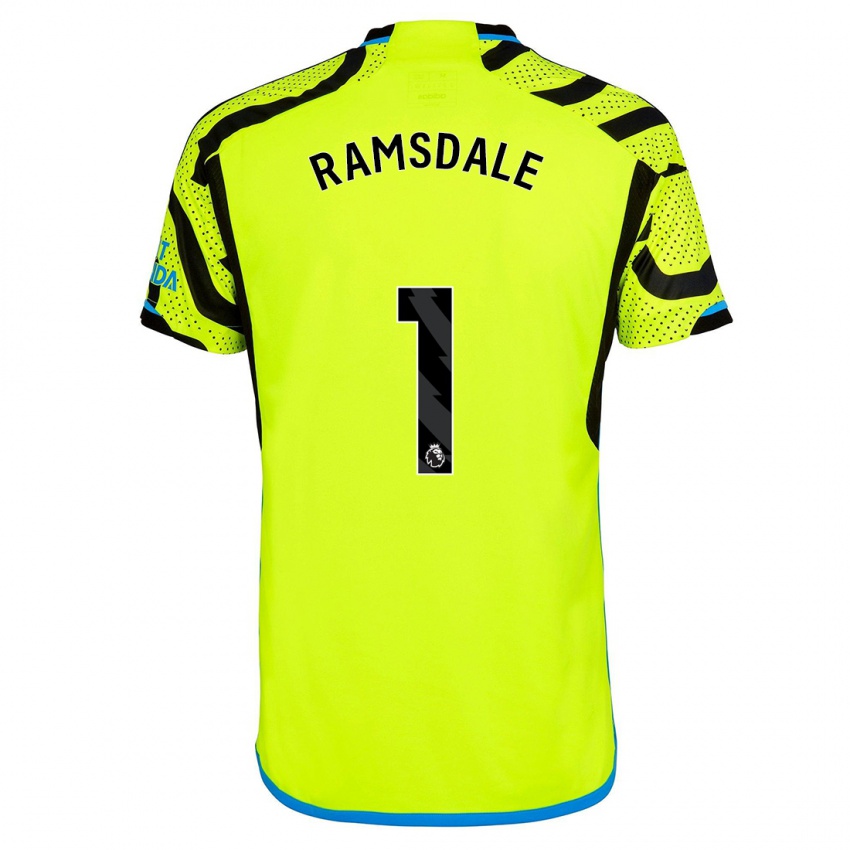 Kinder Aaron Ramsdale #1 Gelb Auswärtstrikot Trikot 2023/24 T-Shirt Belgien