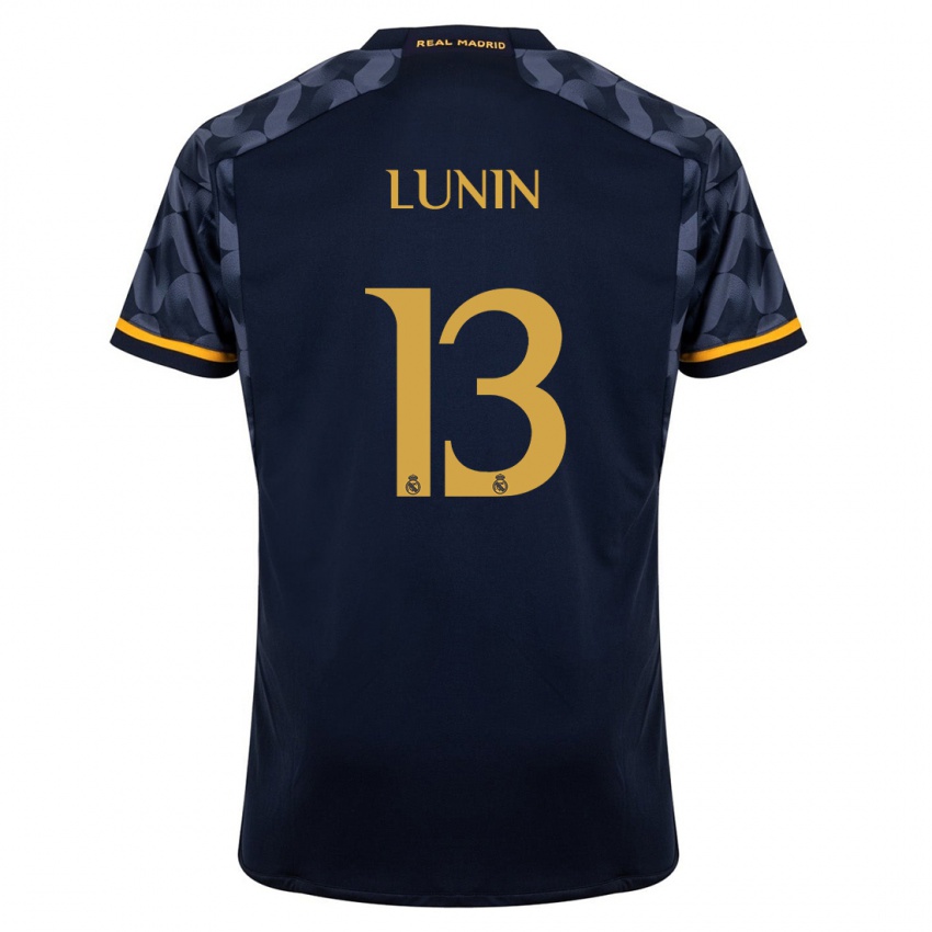 Kinderen Andriy Lunin #13 Donkerblauw Uitshirt Uittenue 2023/24 T-Shirt België