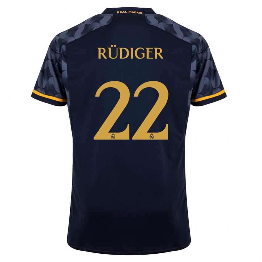 Kinder Antonio Rüdiger #22 Dunkelblau Auswärtstrikot Trikot 2023/24 T-Shirt Belgien