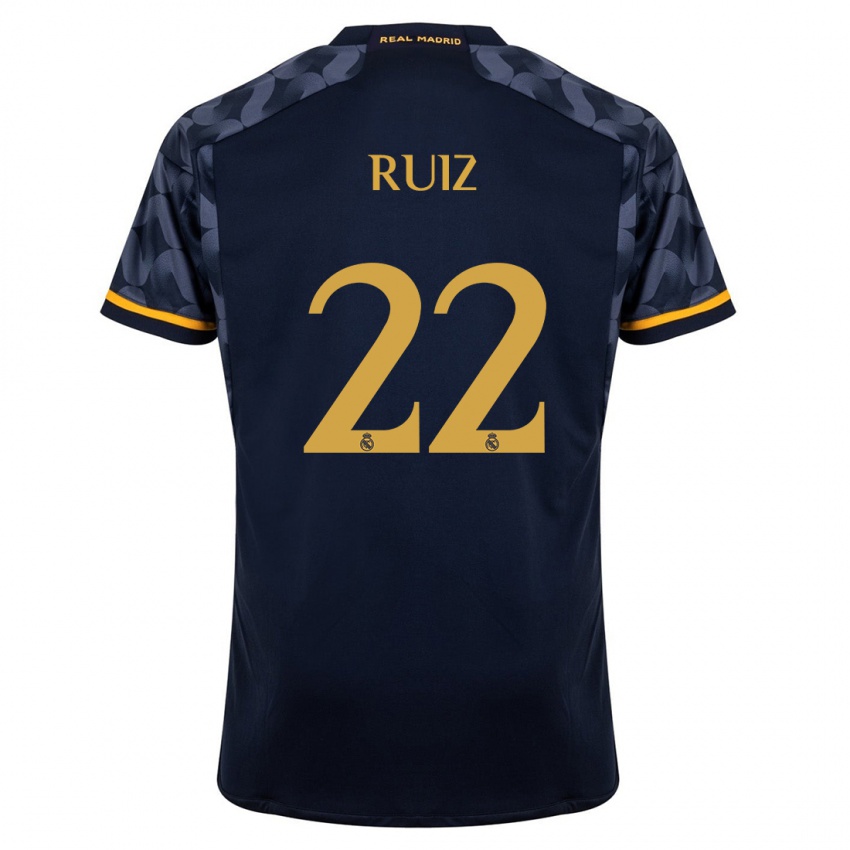 Enfant Maillot Ferran Ruiz #22 Bleu Foncé Tenues Extérieur 2023/24 T-Shirt Belgique