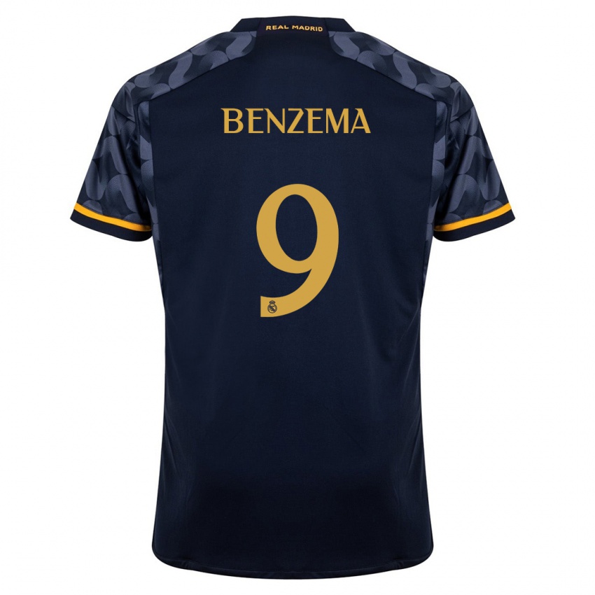 Enfant Maillot Karim Benzema #9 Bleu Foncé Tenues Extérieur 2023/24 T-Shirt Belgique