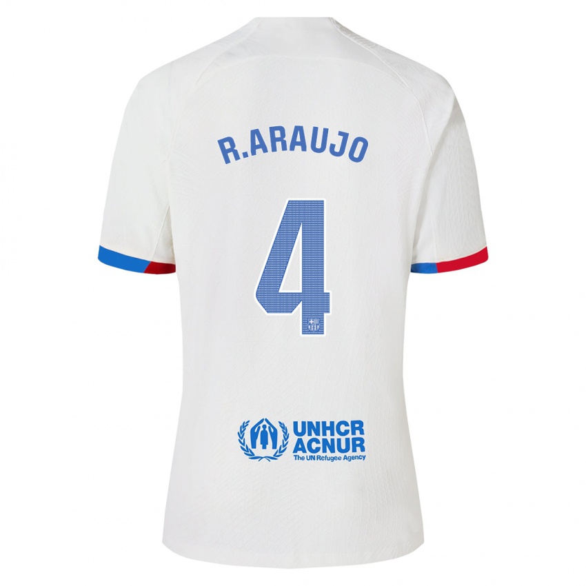 Kinder Ronald Araujo #4 Weiß Auswärtstrikot Trikot 2023/24 T-Shirt Belgien