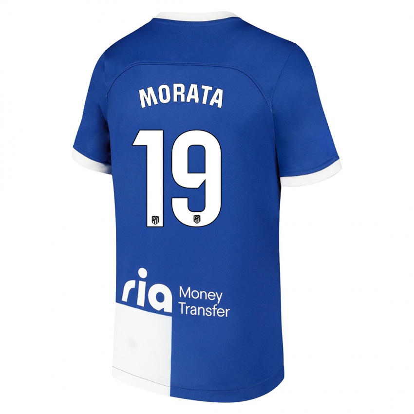 Enfant Maillot Alvaro Morata #19 Bleu Blanc Tenues Extérieur 2023/24 T-Shirt Belgique