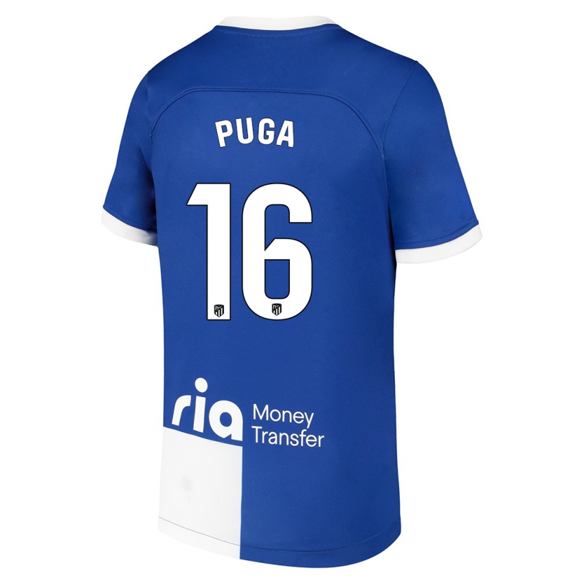 Kinder Carlos Puga #16 Blau Weiss Auswärtstrikot Trikot 2023/24 T-Shirt Belgien
