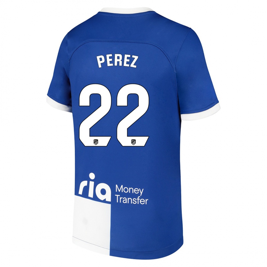 Kinder Pablo Pérez #22 Blau Weiss Auswärtstrikot Trikot 2023/24 T-Shirt Belgien