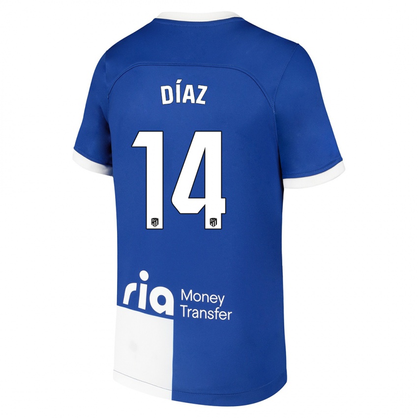 Kinder Javier Díaz #14 Blau Weiss Auswärtstrikot Trikot 2023/24 T-Shirt Belgien