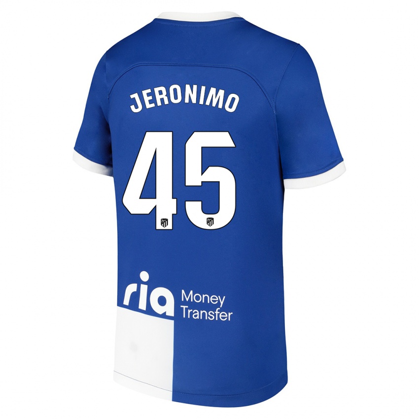 Kinder Isaiah Jeronimo #45 Blau Weiss Auswärtstrikot Trikot 2023/24 T-Shirt Belgien