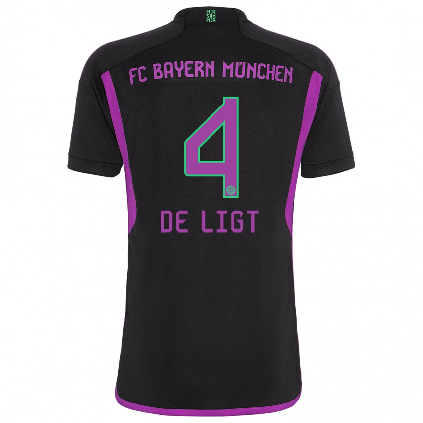 Kinder Matthijs De Ligt #4 Schwarz Auswärtstrikot Trikot 2023/24 T-Shirt Belgien