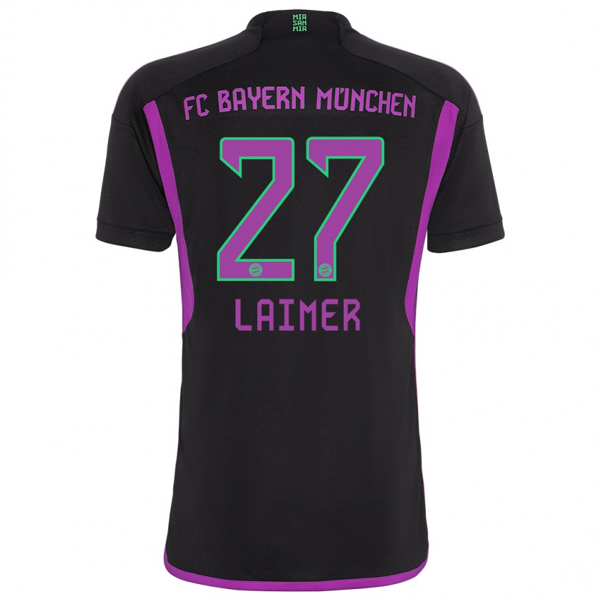 Kinder Konrad Laimer #27 Schwarz Auswärtstrikot Trikot 2023/24 T-Shirt Belgien