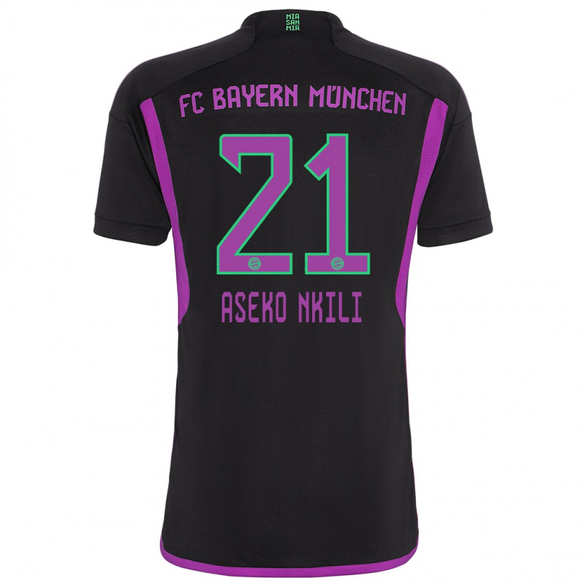 Kinder Noel Aseko Nkili #21 Schwarz Auswärtstrikot Trikot 2023/24 T-Shirt Belgien