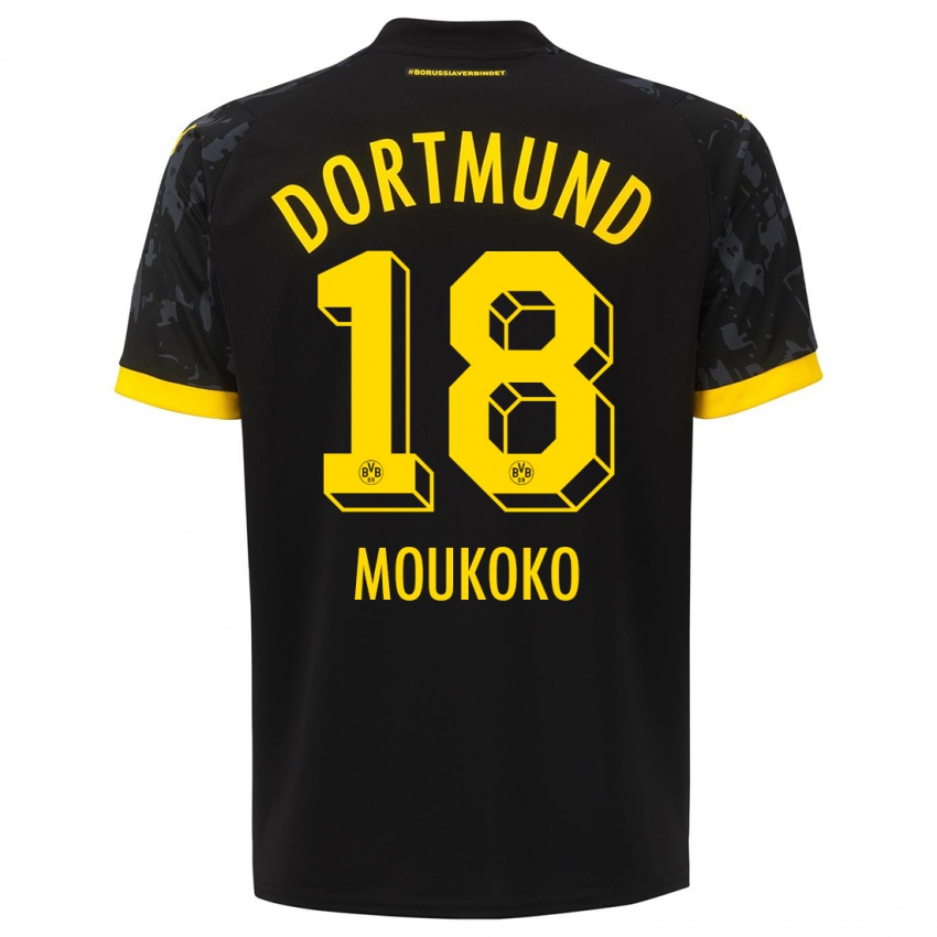 Kinder Youssoufa Moukoko #18 Schwarz Auswärtstrikot Trikot 2023/24 T-Shirt Belgien