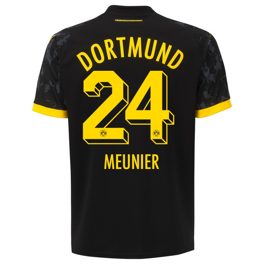 Kinder Thomas Meunier #24 Schwarz Auswärtstrikot Trikot 2023/24 T-Shirt Belgien