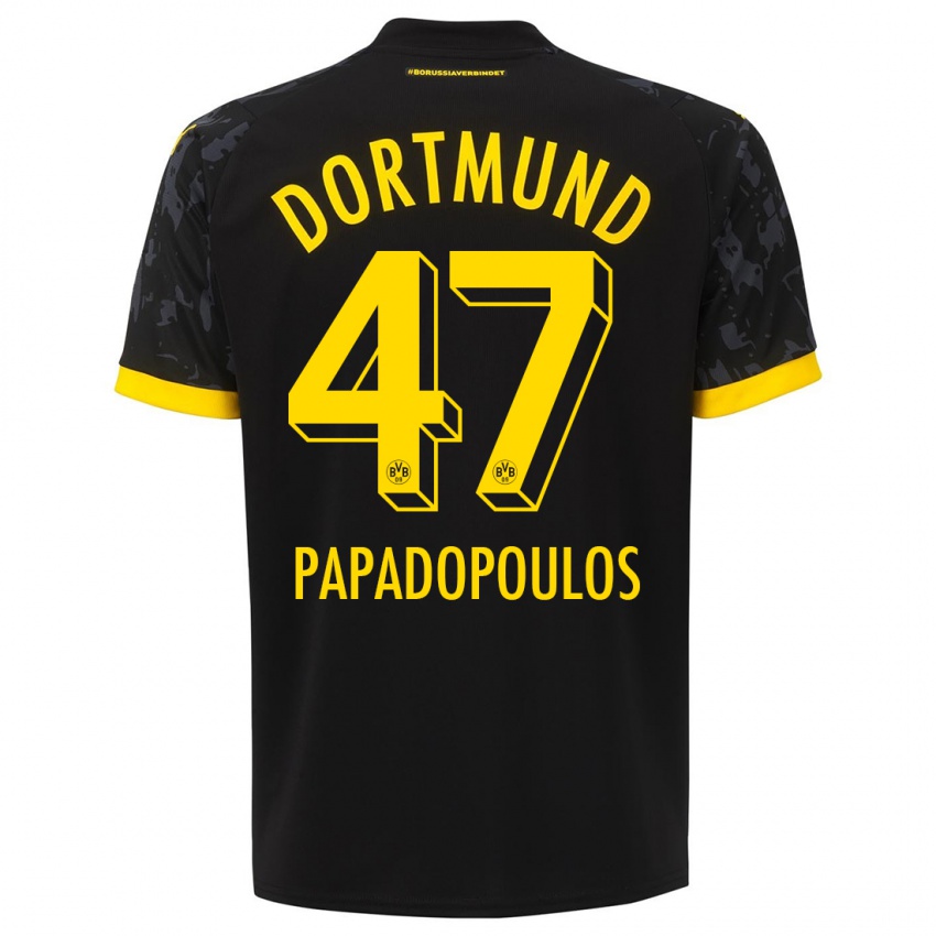 Kinder Antonios Papadopoulos #47 Schwarz Auswärtstrikot Trikot 2023/24 T-Shirt Belgien