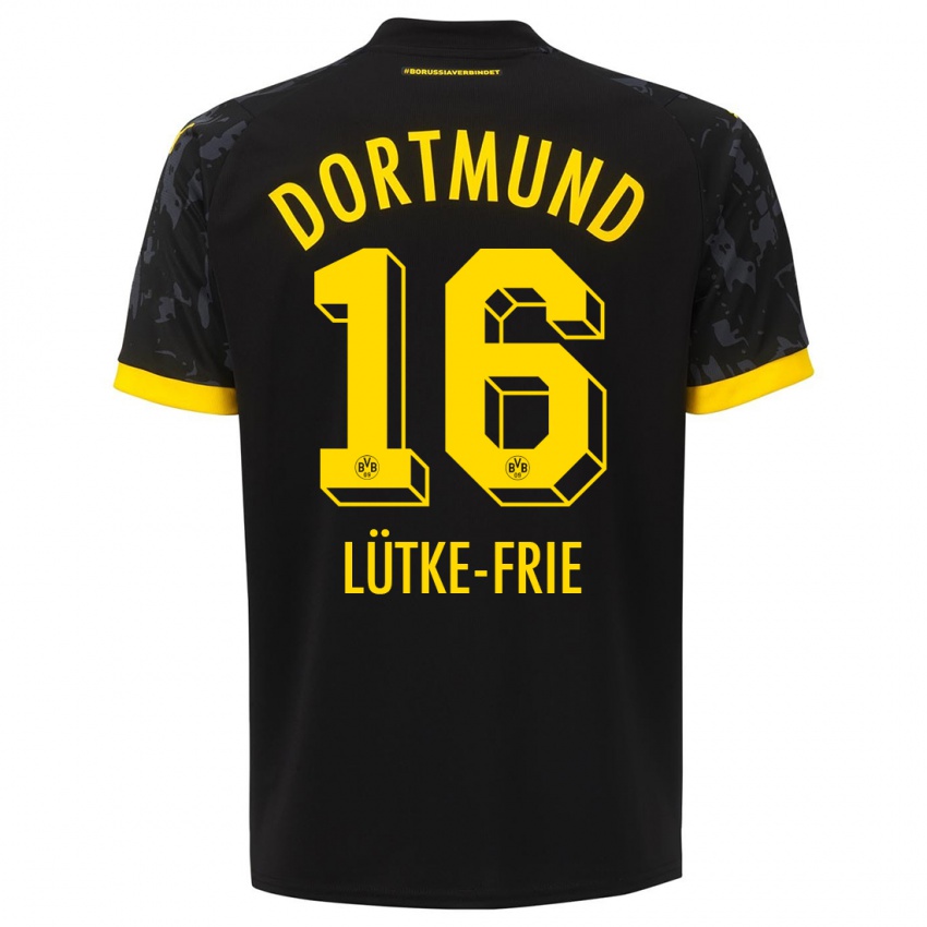 Kinder Dennis Lütke-Frie #16 Schwarz Auswärtstrikot Trikot 2023/24 T-Shirt Belgien