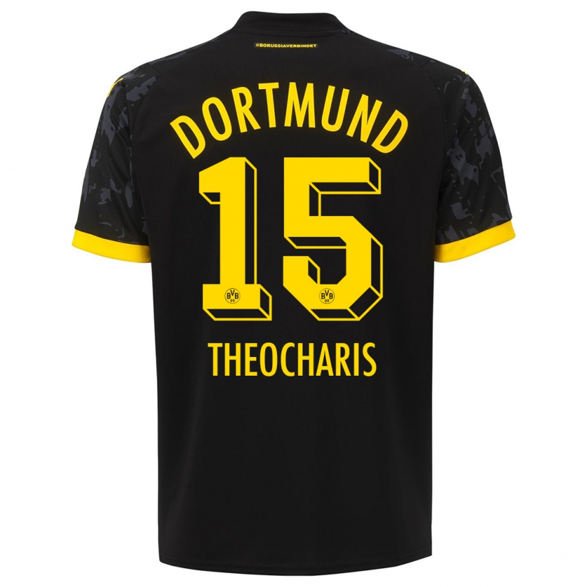 Kinder Elefterios Theocharis #15 Schwarz Auswärtstrikot Trikot 2023/24 T-Shirt Belgien