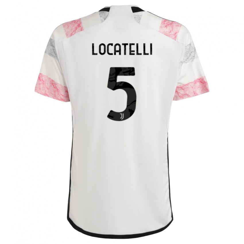 Enfant Maillot Manuel Locatelli #5 Blanc Rose Tenues Extérieur 2023/24 T-Shirt Belgique