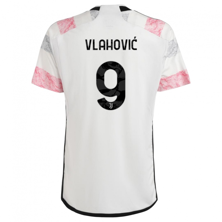 Kinder Dusan Vlahovic #9 Weiß Rosa Auswärtstrikot Trikot 2023/24 T-Shirt Belgien