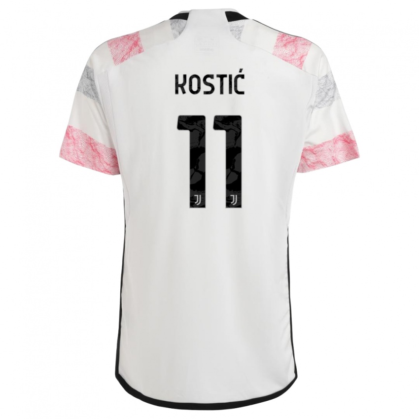 Kinderen Filip Kostic #11 Wit Roze Uitshirt Uittenue 2023/24 T-Shirt België