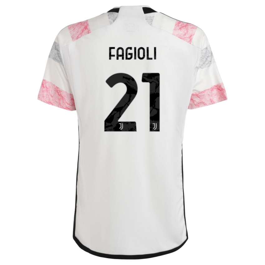 Kinder Nicolo Fagioli #21 Weiß Rosa Auswärtstrikot Trikot 2023/24 T-Shirt Belgien