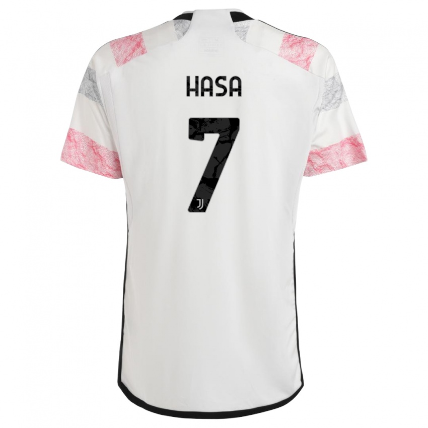 Enfant Maillot Luis Hasa #7 Blanc Rose Tenues Extérieur 2023/24 T-Shirt Belgique