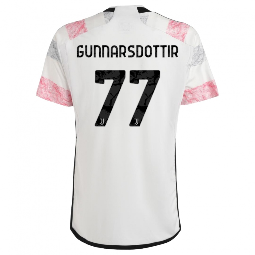 Kinder Sara Bjork Gunnarsdottir #77 Weiß Rosa Auswärtstrikot Trikot 2023/24 T-Shirt Belgien