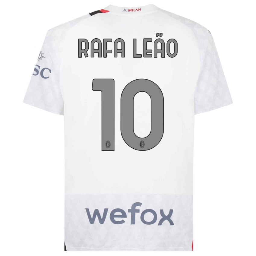 Enfant Maillot Rafael Leao #10 Blanc Tenues Extérieur 2023/24 T-Shirt Belgique