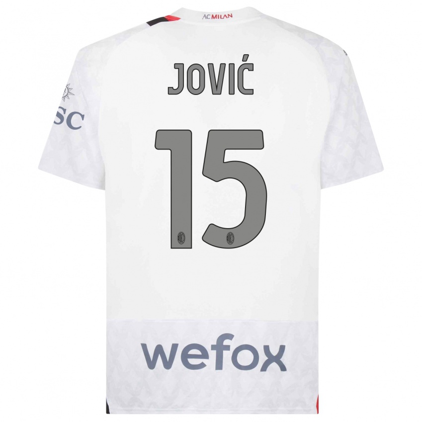 Enfant Maillot Luka Jovic #15 Blanc Tenues Extérieur 2023/24 T-Shirt Belgique
