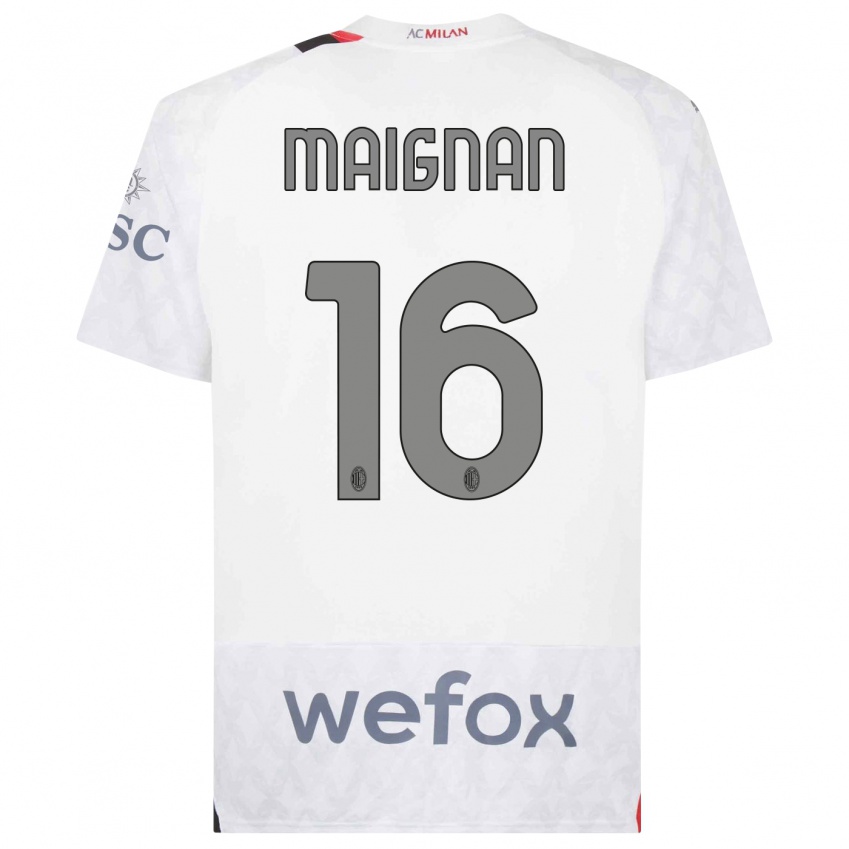 Enfant Maillot Mike Maignan #16 Blanc Tenues Extérieur 2023/24 T-Shirt Belgique