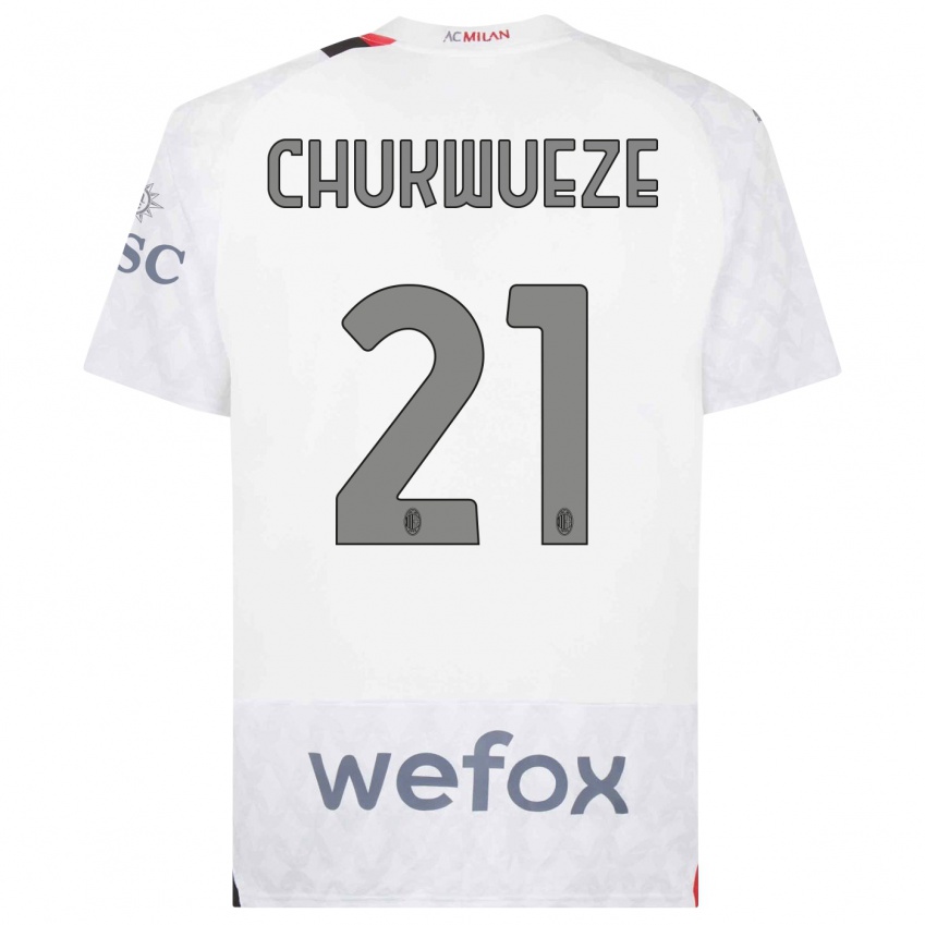 Kinder Samuel Chukwueze #21 Weiß Auswärtstrikot Trikot 2023/24 T-Shirt Belgien