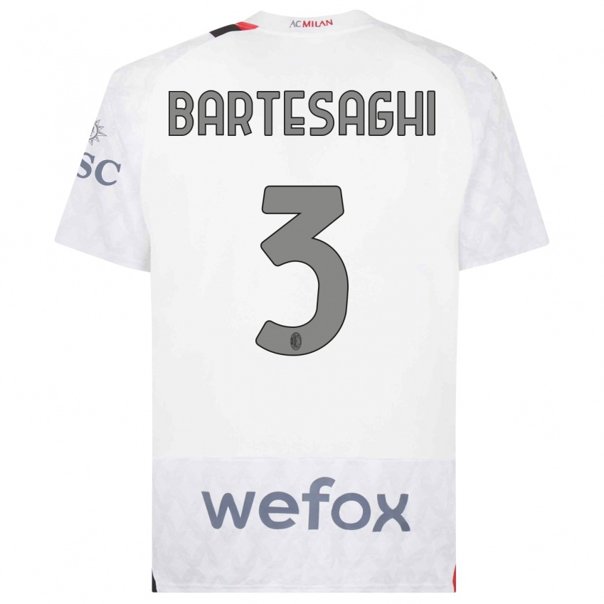 Kinder Davide Bartesaghi #3 Weiß Auswärtstrikot Trikot 2023/24 T-Shirt Belgien