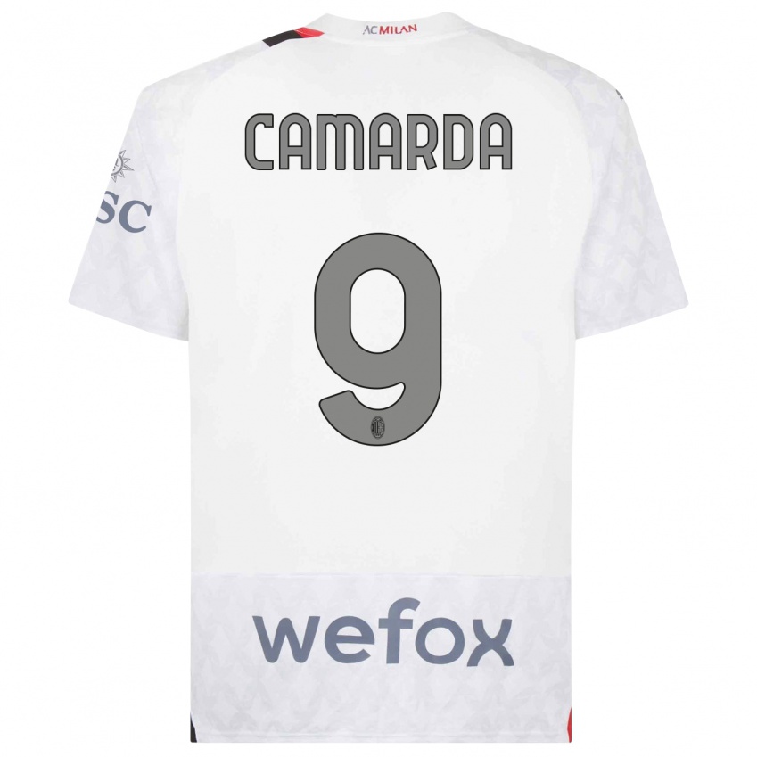 Kinder Francesco Camarda #9 Weiß Auswärtstrikot Trikot 2023/24 T-Shirt Belgien