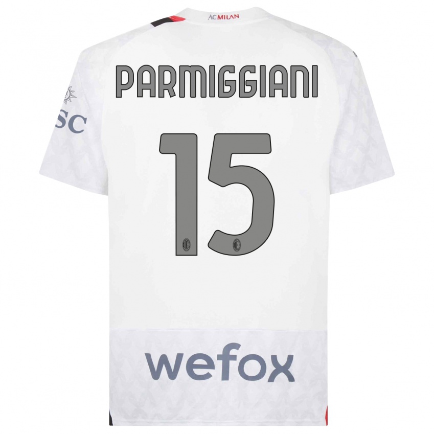 Enfant Maillot Pietro Parmiggiani #15 Blanc Tenues Extérieur 2023/24 T-Shirt Belgique
