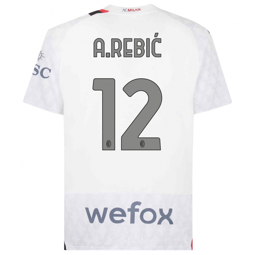 Kinderen Ante Rebic #12 Wit Uitshirt Uittenue 2023/24 T-Shirt België