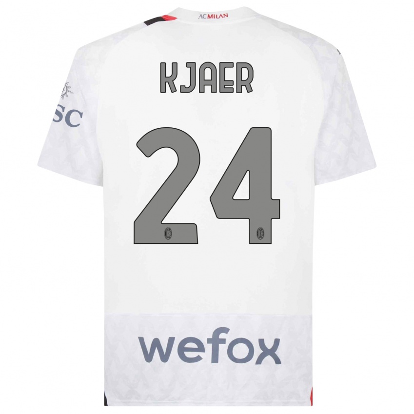 Kinder Simon Kaer #24 Weiß Auswärtstrikot Trikot 2023/24 T-Shirt Belgien