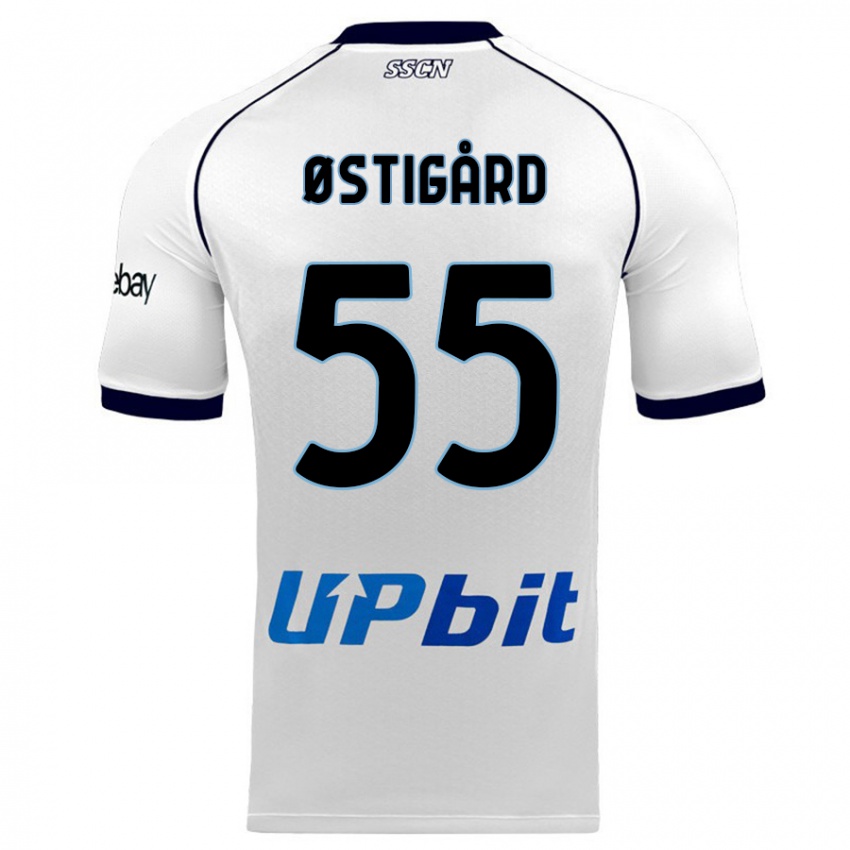 Kinder Leo Ostigard #55 Weiß Auswärtstrikot Trikot 2023/24 T-Shirt Belgien