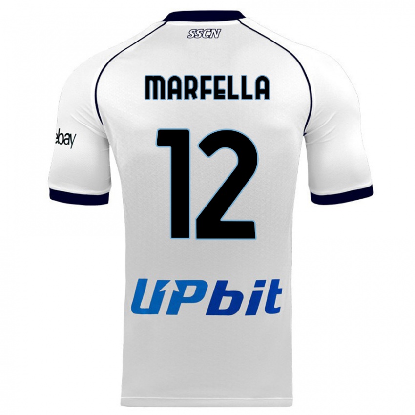 Enfant Maillot Davide Marfella #12 Blanc Tenues Extérieur 2023/24 T-Shirt Belgique