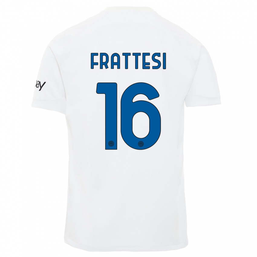Kinder Davide Frattesi #16 Weiß Auswärtstrikot Trikot 2023/24 T-Shirt Belgien