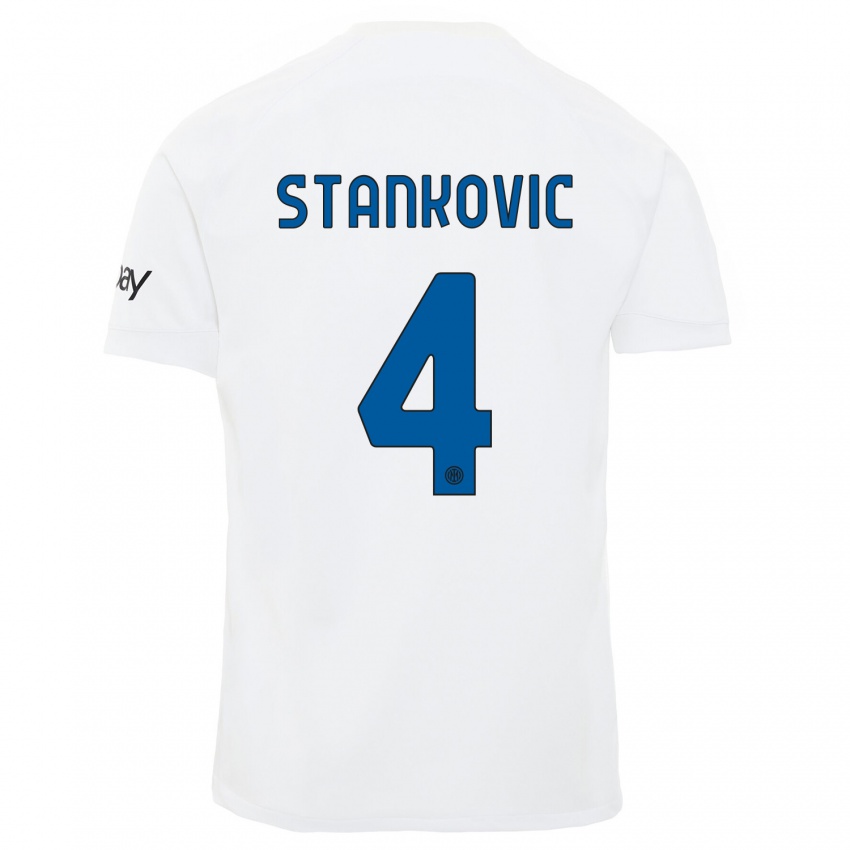 Kinderen Aleksandar Stankovic #4 Wit Uitshirt Uittenue 2023/24 T-Shirt België