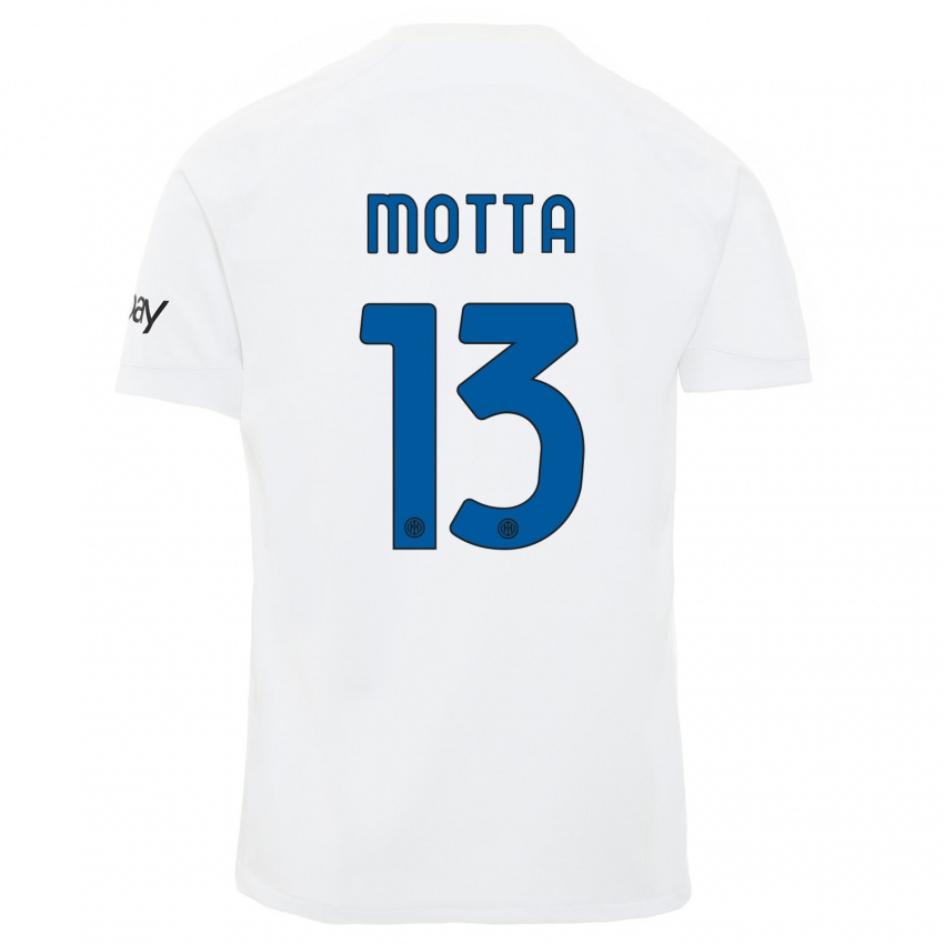 Kinder Matteo Motta #13 Weiß Auswärtstrikot Trikot 2023/24 T-Shirt Belgien