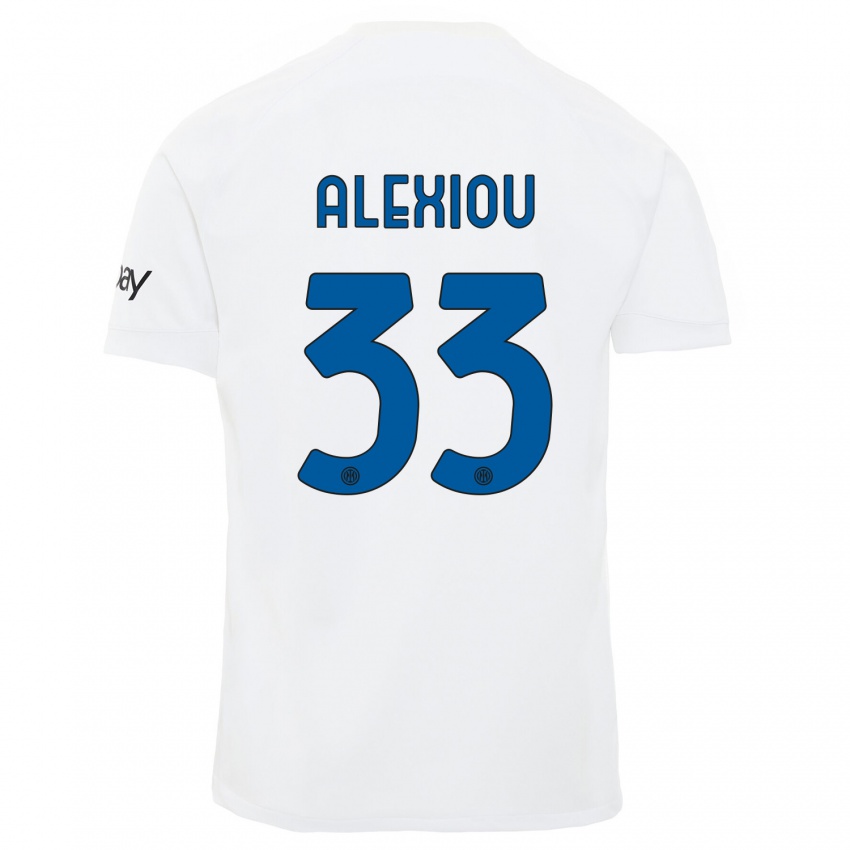 Kinder Christos Alexiou #33 Weiß Auswärtstrikot Trikot 2023/24 T-Shirt Belgien