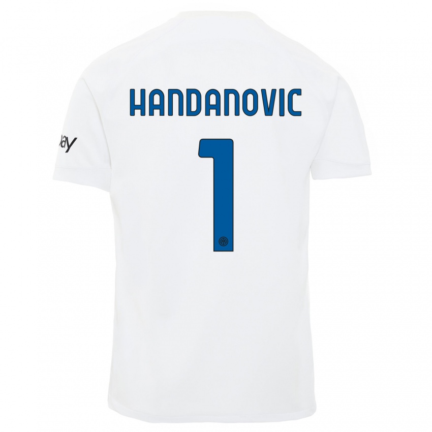 Enfant Maillot Samir Handanovic #1 Blanc Tenues Extérieur 2023/24 T-Shirt Belgique