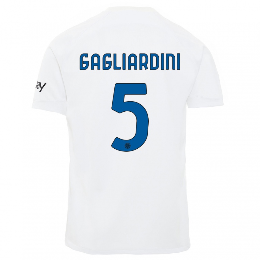 Enfant Maillot Roberto Gagliardini #5 Blanc Tenues Extérieur 2023/24 T-Shirt Belgique